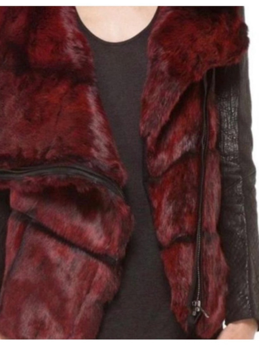 Helmut land Red  Fur Trim Leather Moto Jacket size S